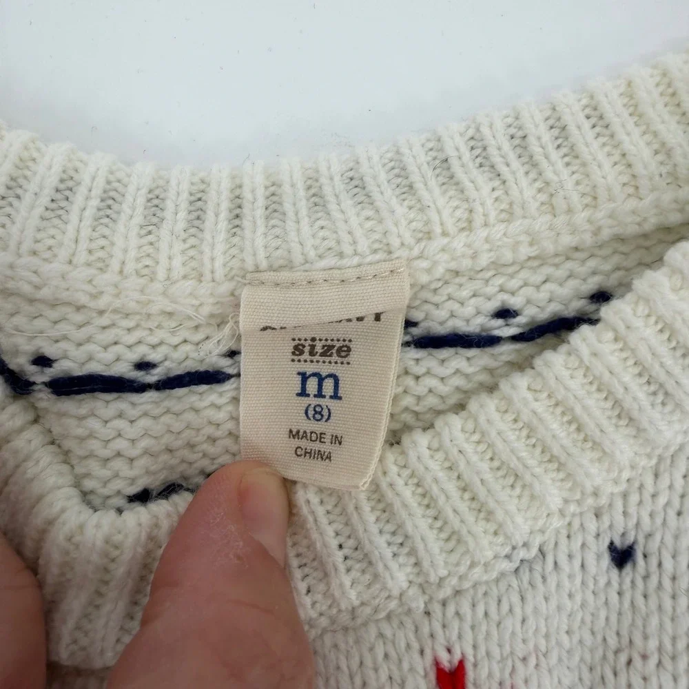 Old Navy Girls Fair Isle Snowflake Knit Sweater Dress Cream Grey Red Size M 8